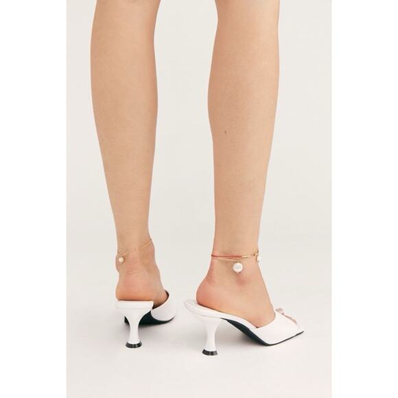 Jeffrey Campbell Mr. Big Square Toe Mule Slide Kitten Heel Sandals White Leather - Picture 4 of 15